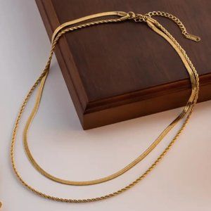 18k Gold Plated Layered Snake Chain Stainless Steel Necklace